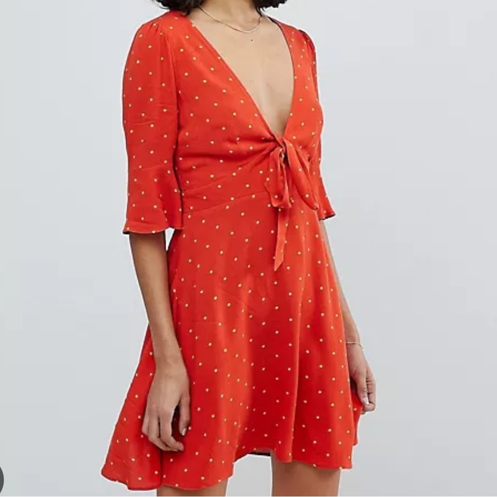 Free People All Yours orange polka dot mini dress